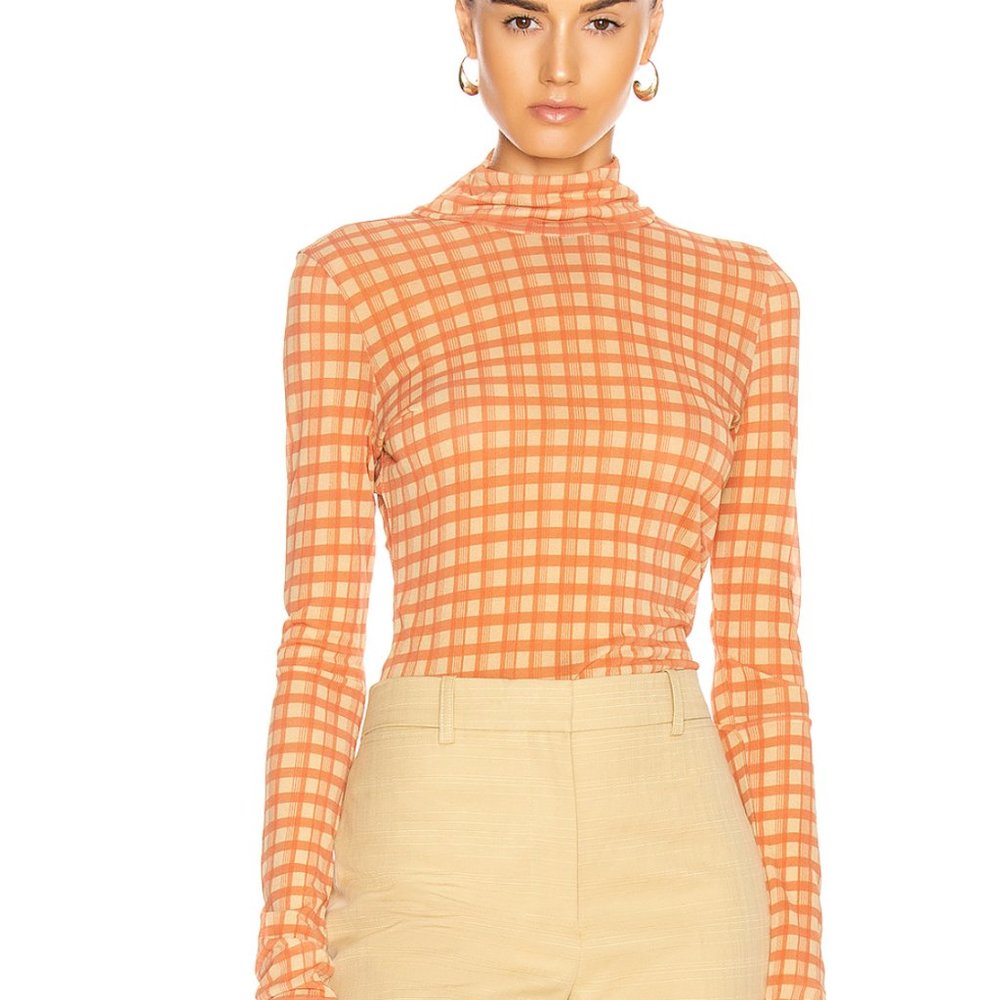 ACNE STUDIOS Plaid Turtleneck Top US Small More pink in person